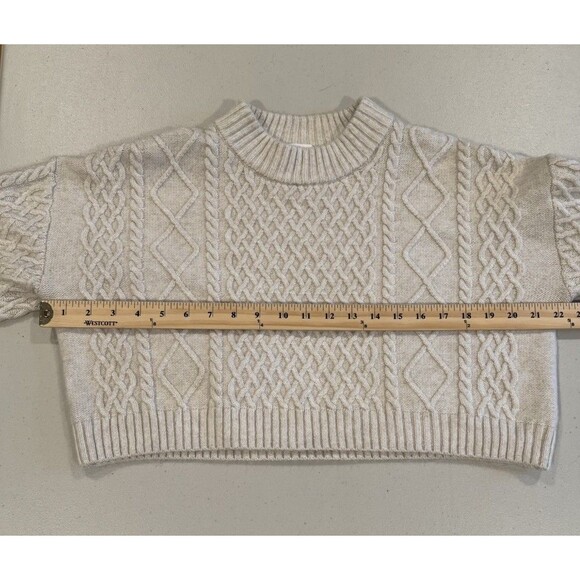 H&M Cropped Sweater Womens Small Ivory Knit Stretch Casual Cozy Travel Wool - Picture 4 of 6